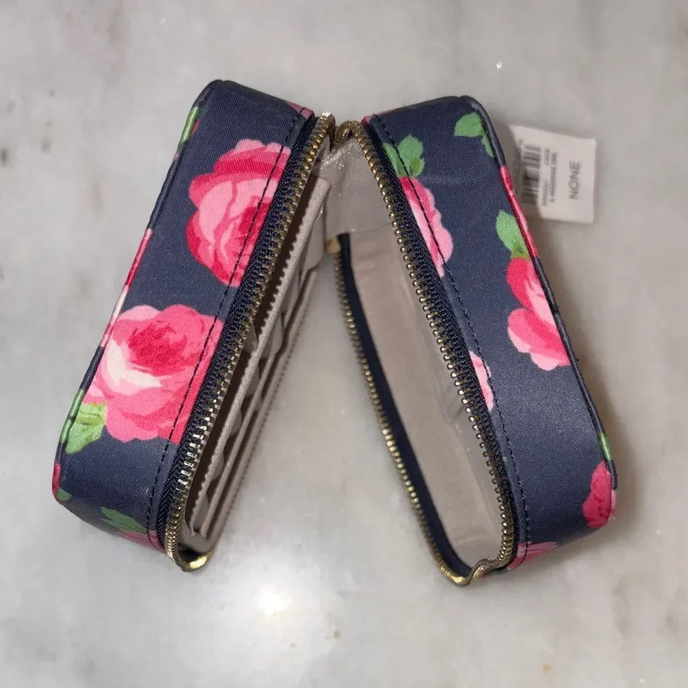 LOFT Floral Travel Jewelry Organizer Case Blue Pink NWT